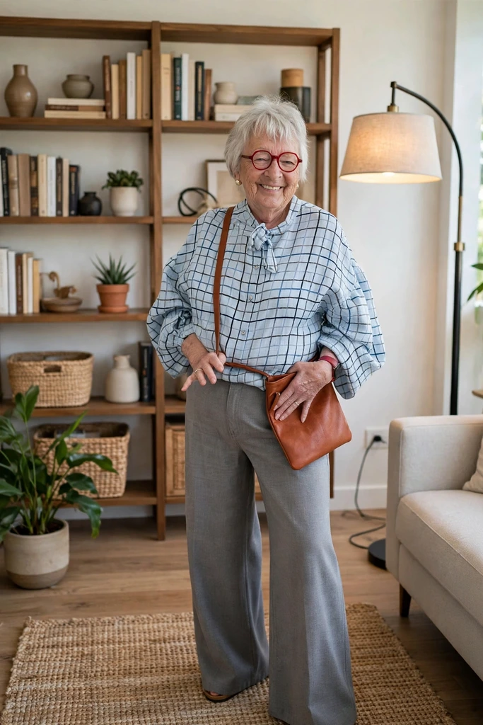 White Check Shirt With Flowy White Pants