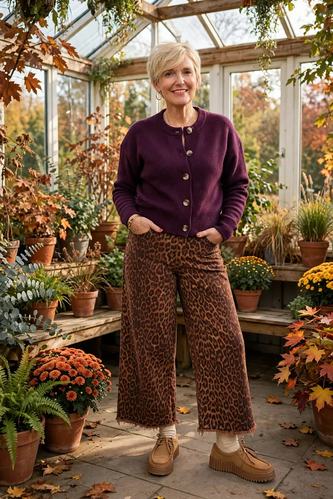 plum-cardigan-and-copper-leopard-trousers