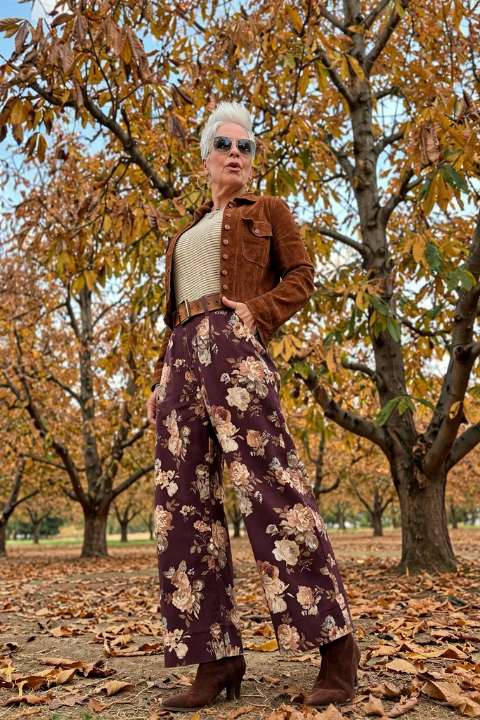 plum-floral-trousers-and-copper-suede-jacket