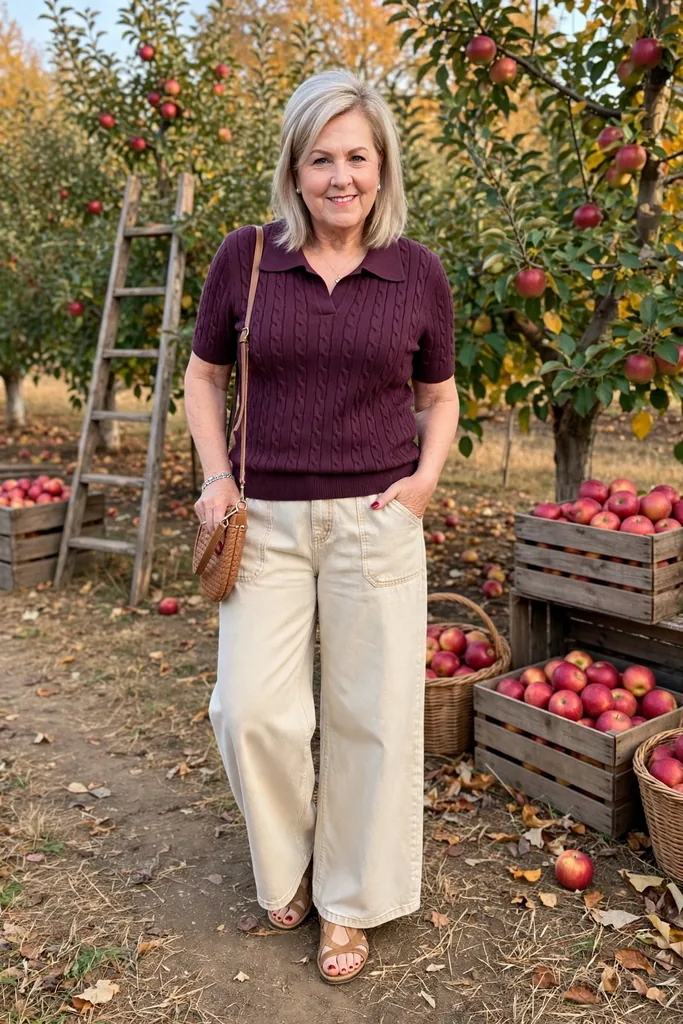 plum-knit-polo-and-cream-denim