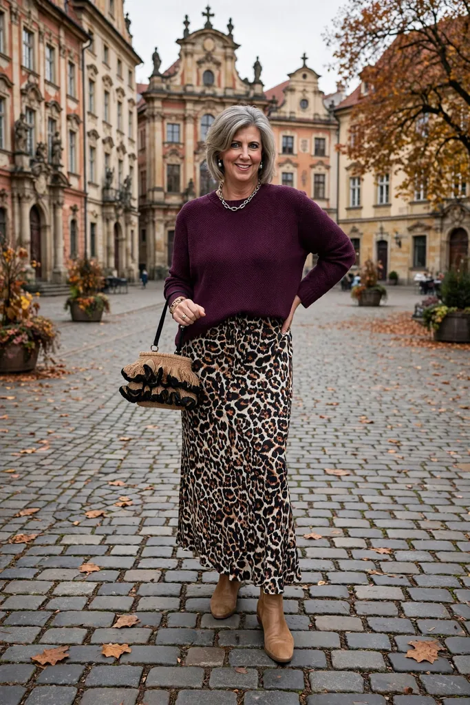 plum-sweater-and-copper-leopard-skirt