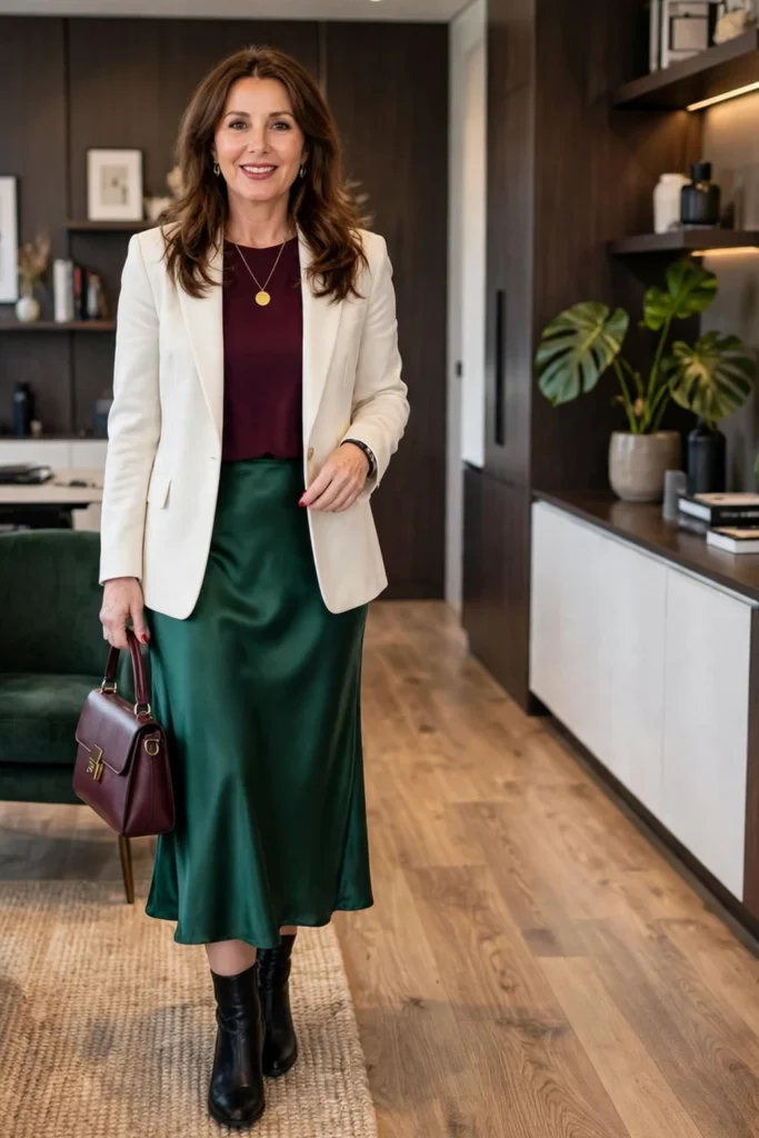 Burgundy Satin and Taupe Blazer