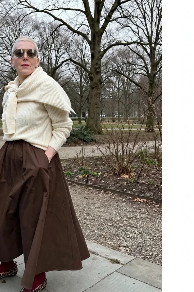 Charcoal Knit and Full Camel Skirt
