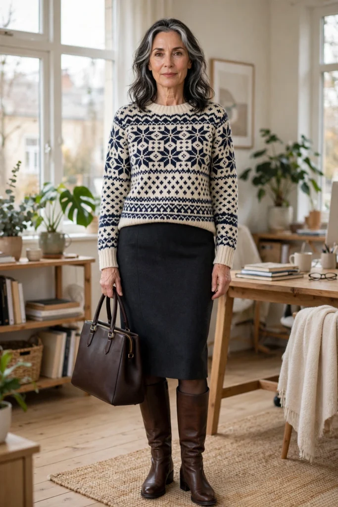 Fair Isle Knit and Pencil Skirt