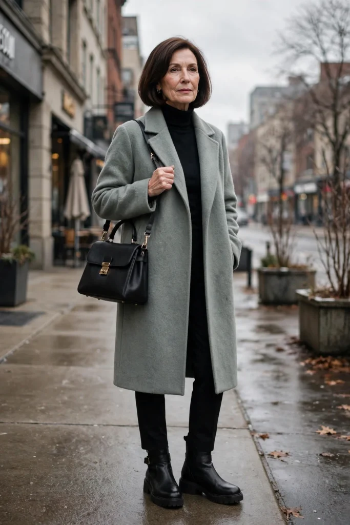 Sage Coat and Black Winter Basics